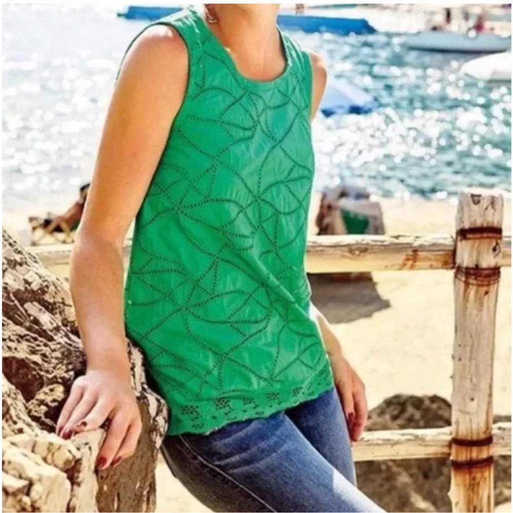 CAbi 5036 Kelly Green Gemma Sleeveless Eyelet Tank Top Tunic Women's - size xs.